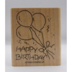 Stamp Wooden Happy Birthday Balloons Stampin' Up!   ©1996 1 1/16" x 1"